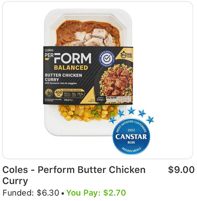 Coles Perform Butter Chicken Curry