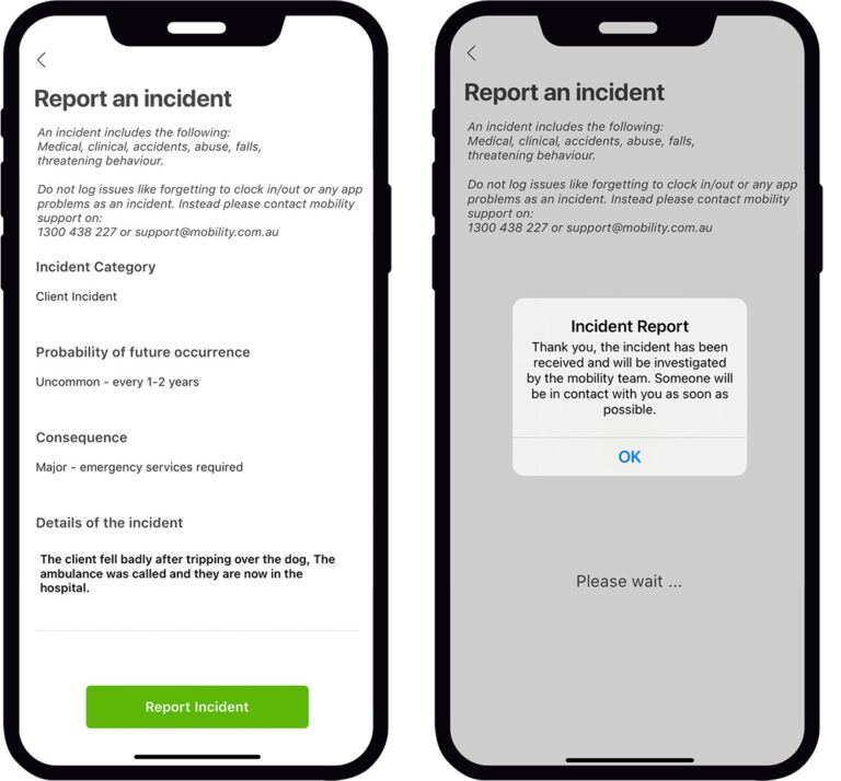 Reported incident screen